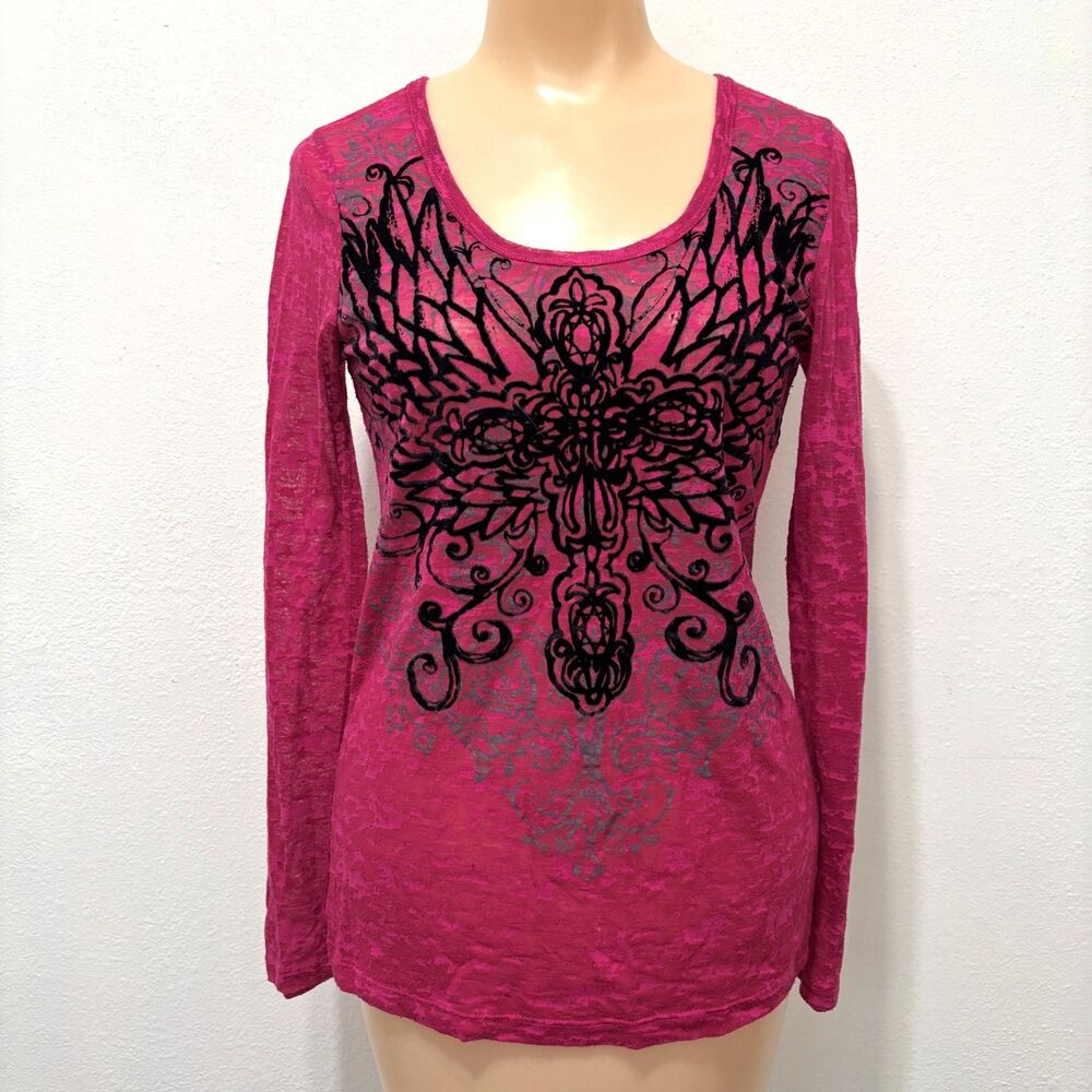 Vanity Womens Y2K Whimsigoth Burnout Top Medium Sheer Gothic Floral Fairy Grunge